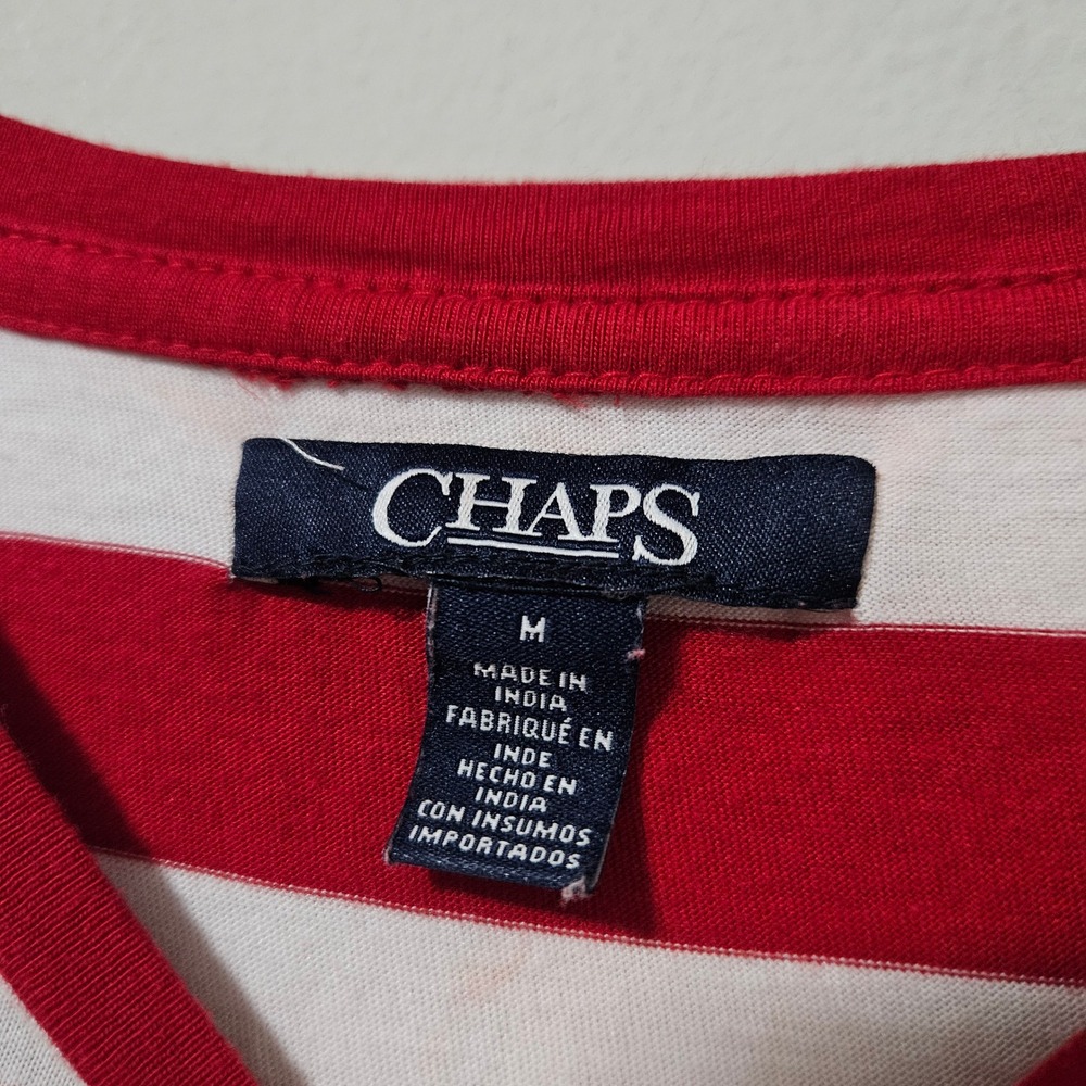 Chaps Red White Striped Side Tie Knot T-Shirt Short Sleeve Womens Medium - Picture 3 of 5